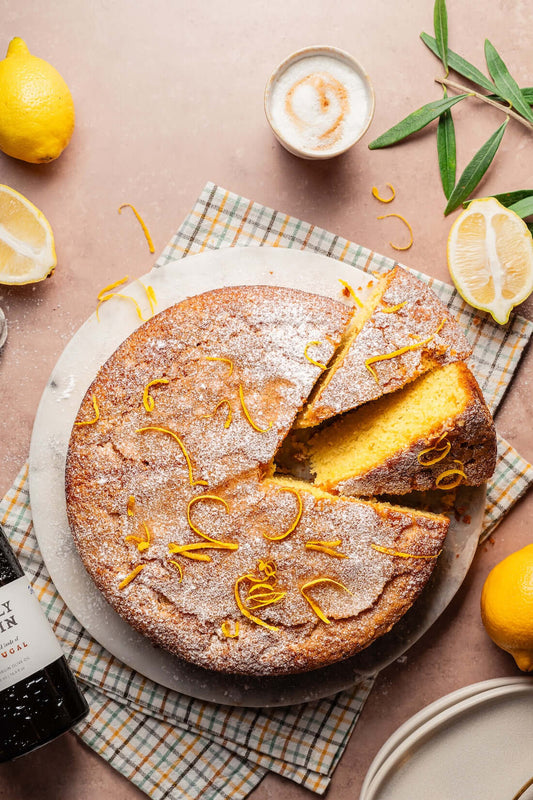 olive oil lemon cake sliced