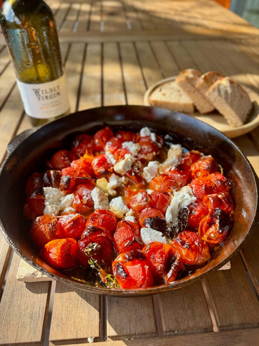 tomatoes, rosemary and garlic in a pan