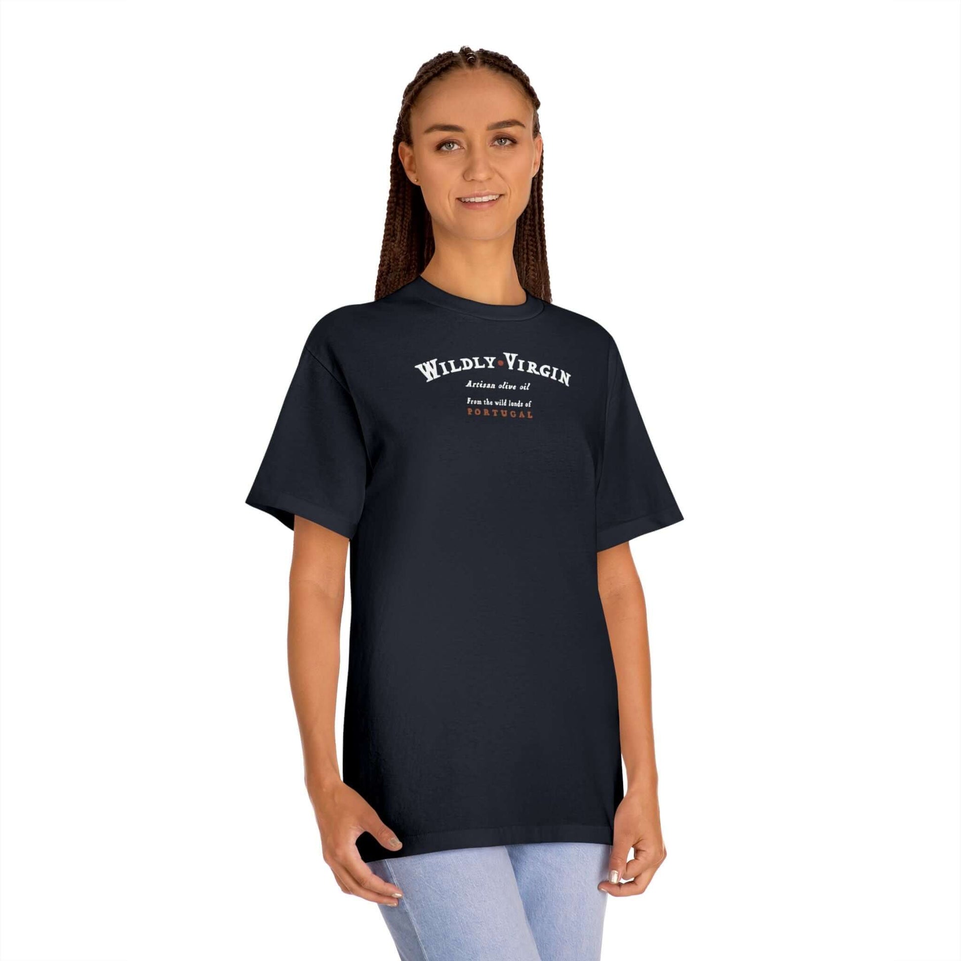 Super Soft Wildly Virgin Harvest Tee on Female Model