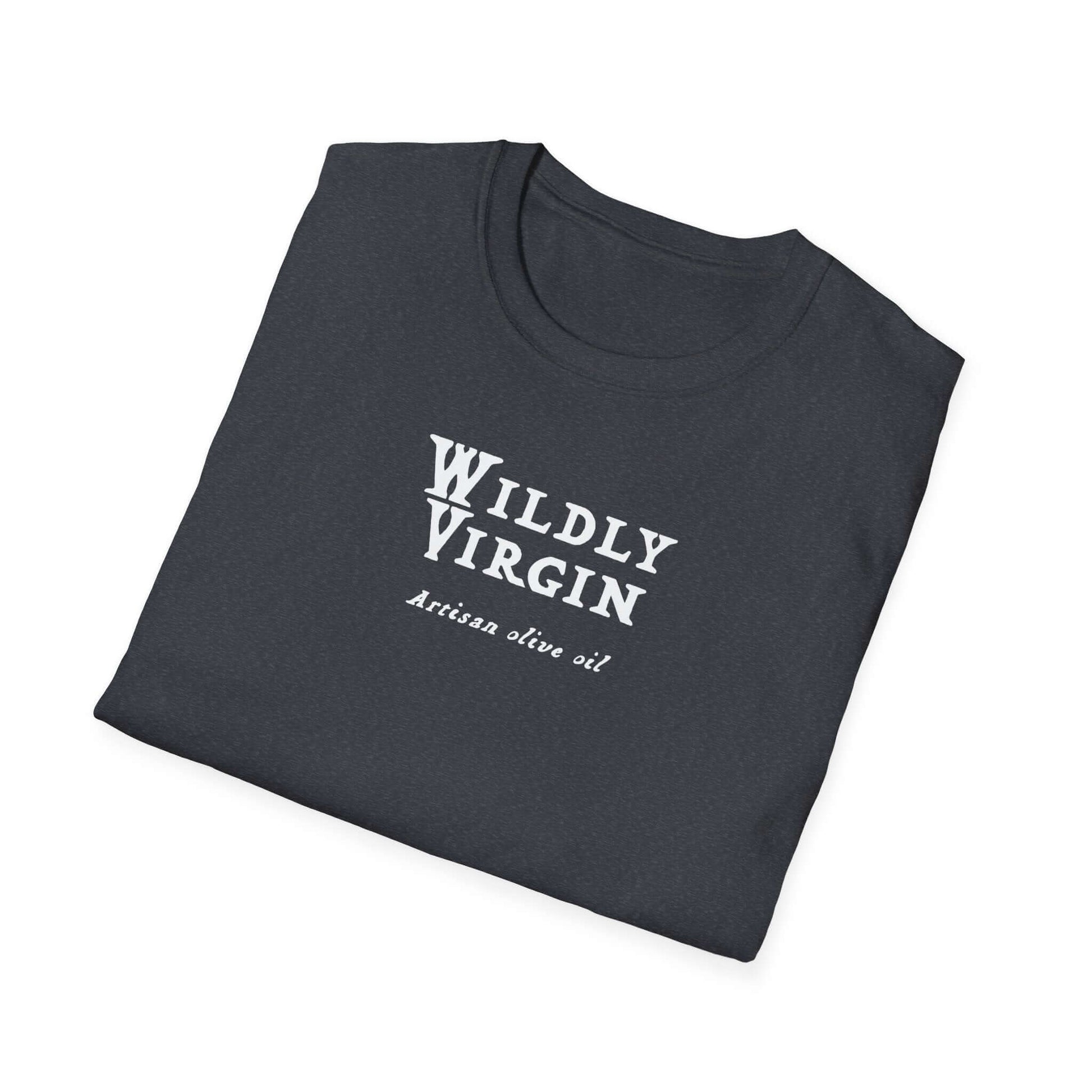 Wildly Virgin artisan olive oil t-shirt - front with logo.