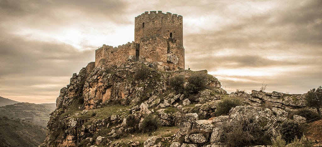 A castle on a cliff in northern Portuguese mountains