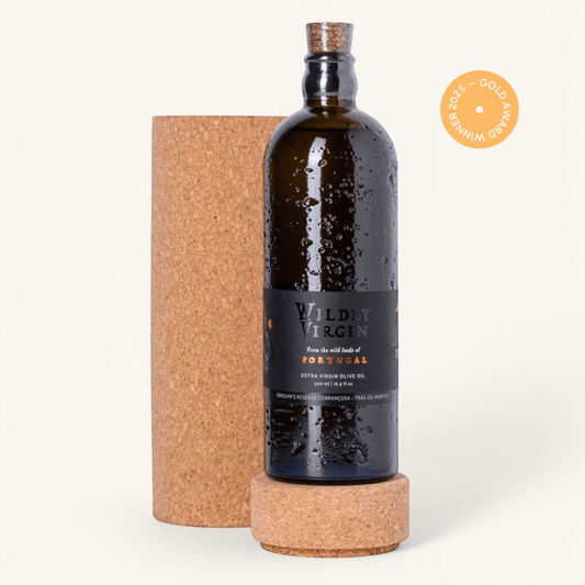 White background photo of award winning reserve olive oil. 