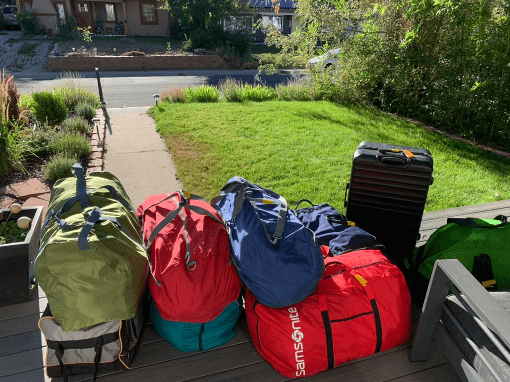 A photo of luggage before a flight to Portugal