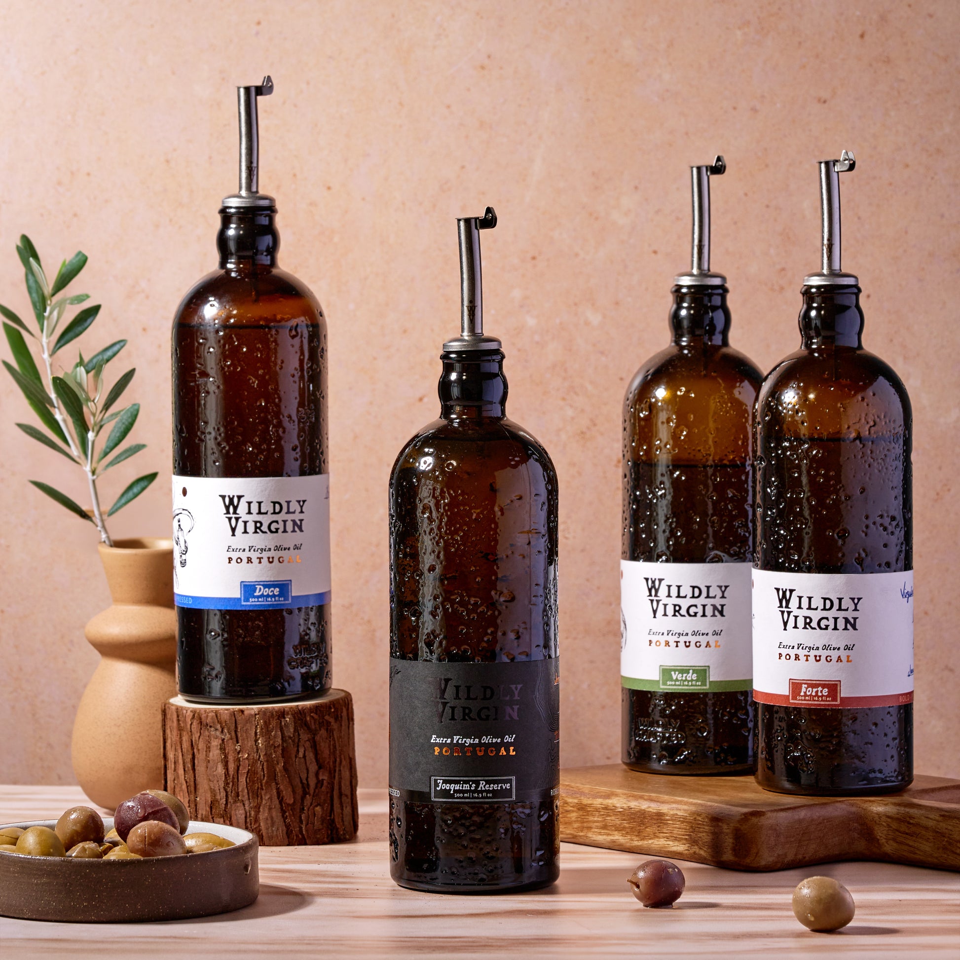 Full Harvest Set of four premium olive oils from Portugal, showcasing exceptional flavors and craftsmanship.
